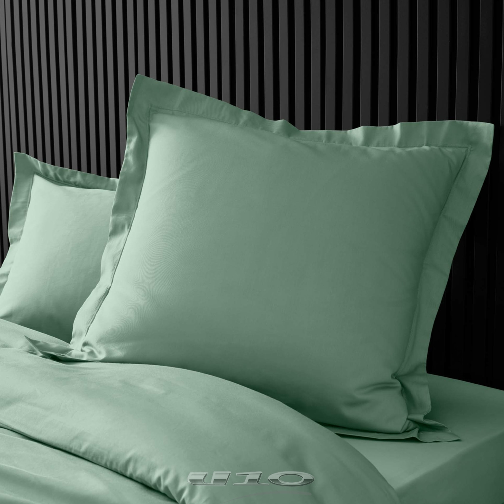 Taie d'oreiller volant plat 100% percale de coton ORIGINE - Vert tilleul