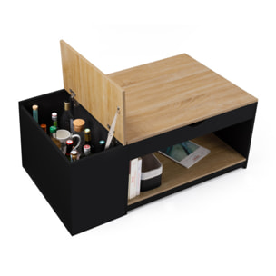 Table basse Elina relevable coffre latéral noir et bois