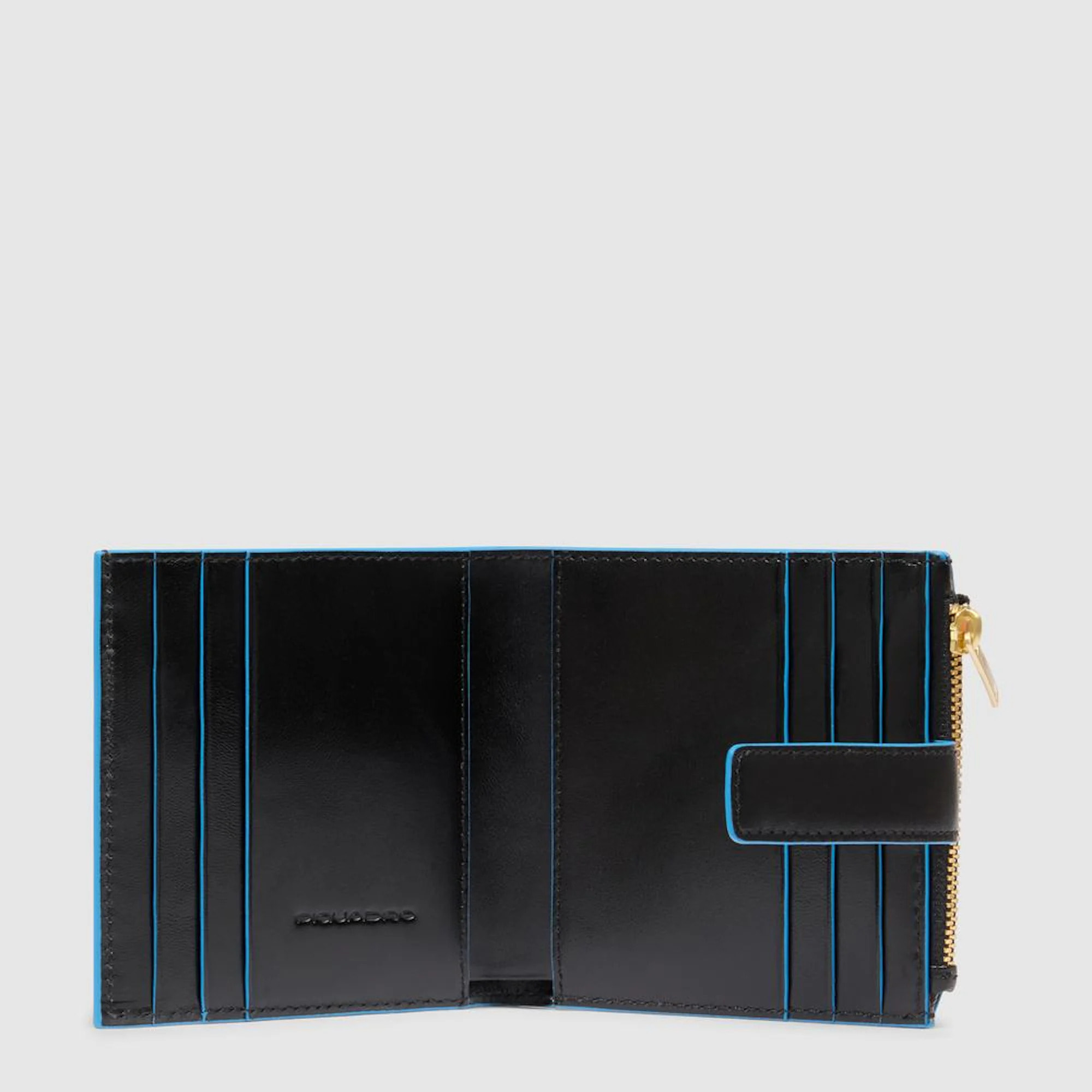 Piquadro Portacarte di credito in pelle con portamonete, schermato con protezione RFID