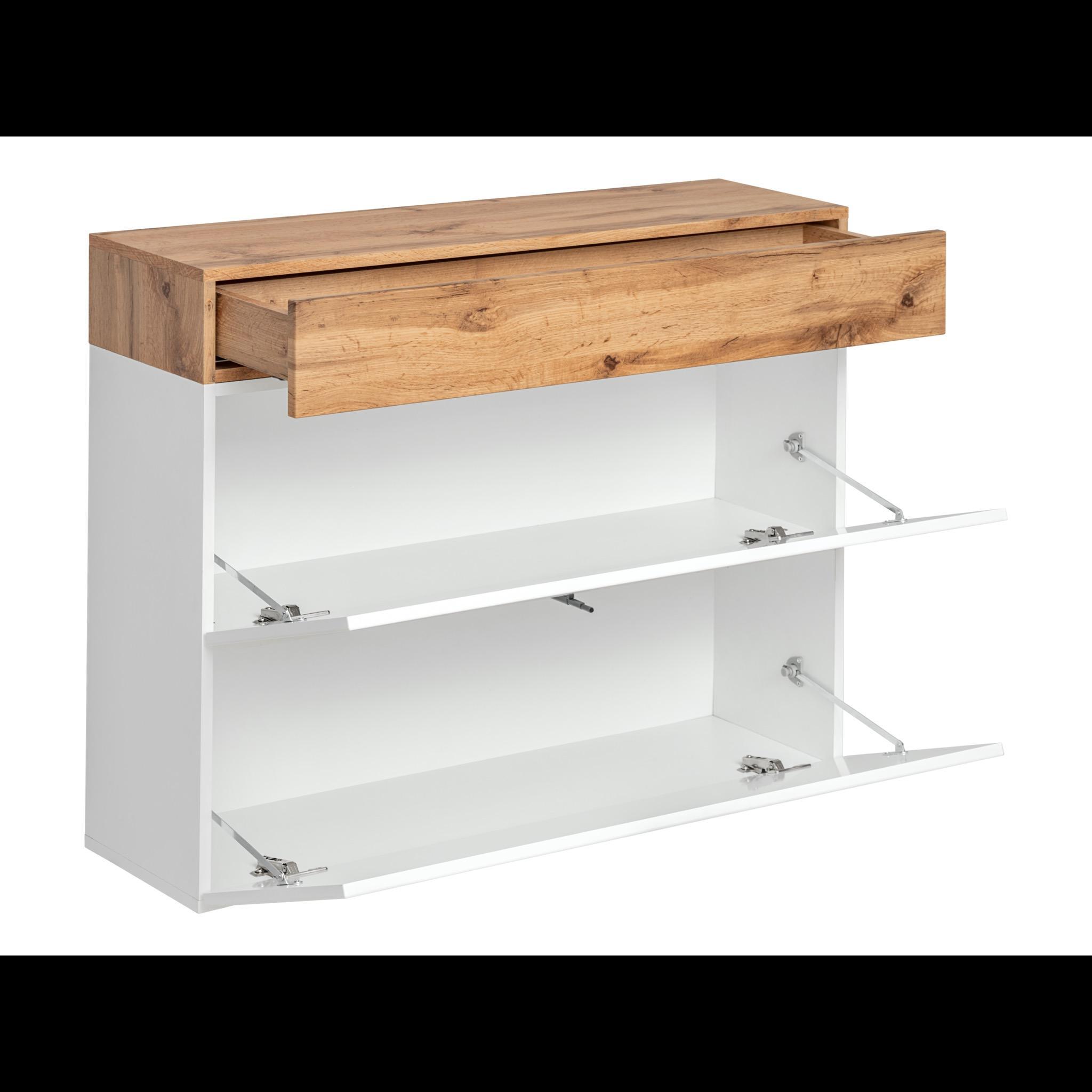 Mobile Ingresso Moderno Con 2 Specchi Vani A Giorno E Base Con Ante E Cassetto Design Elegante Salvaspazio 100 x 170 x 30 Cm Bianco E Rovere