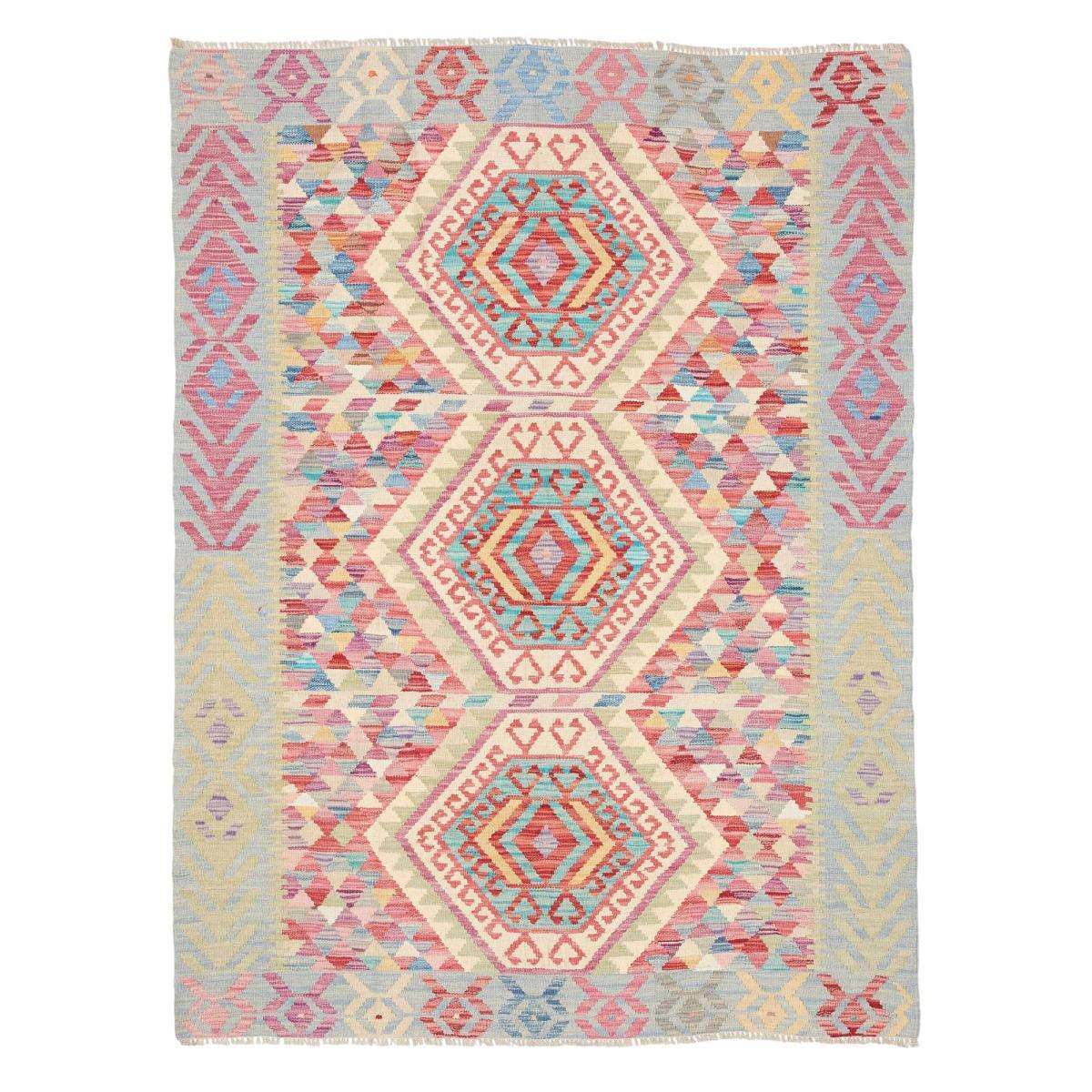 Tapis kilim au motif ethnique, tissé à plat en laine naturelle
