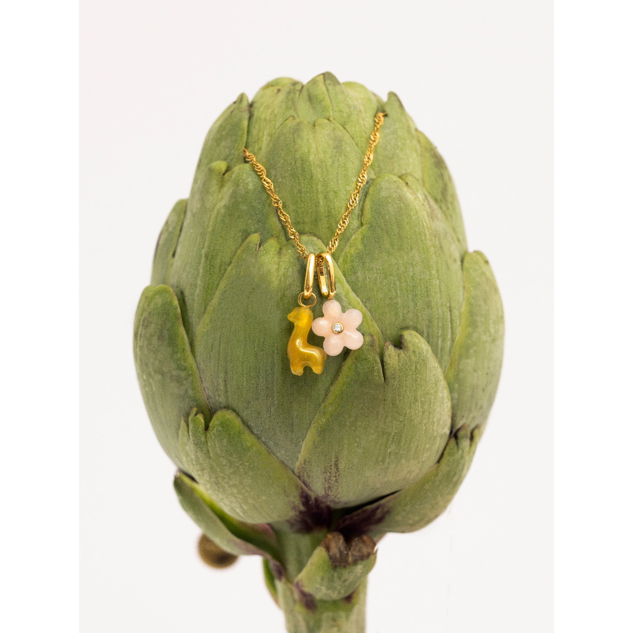 Charm Flower Pink Plata Baño Oro