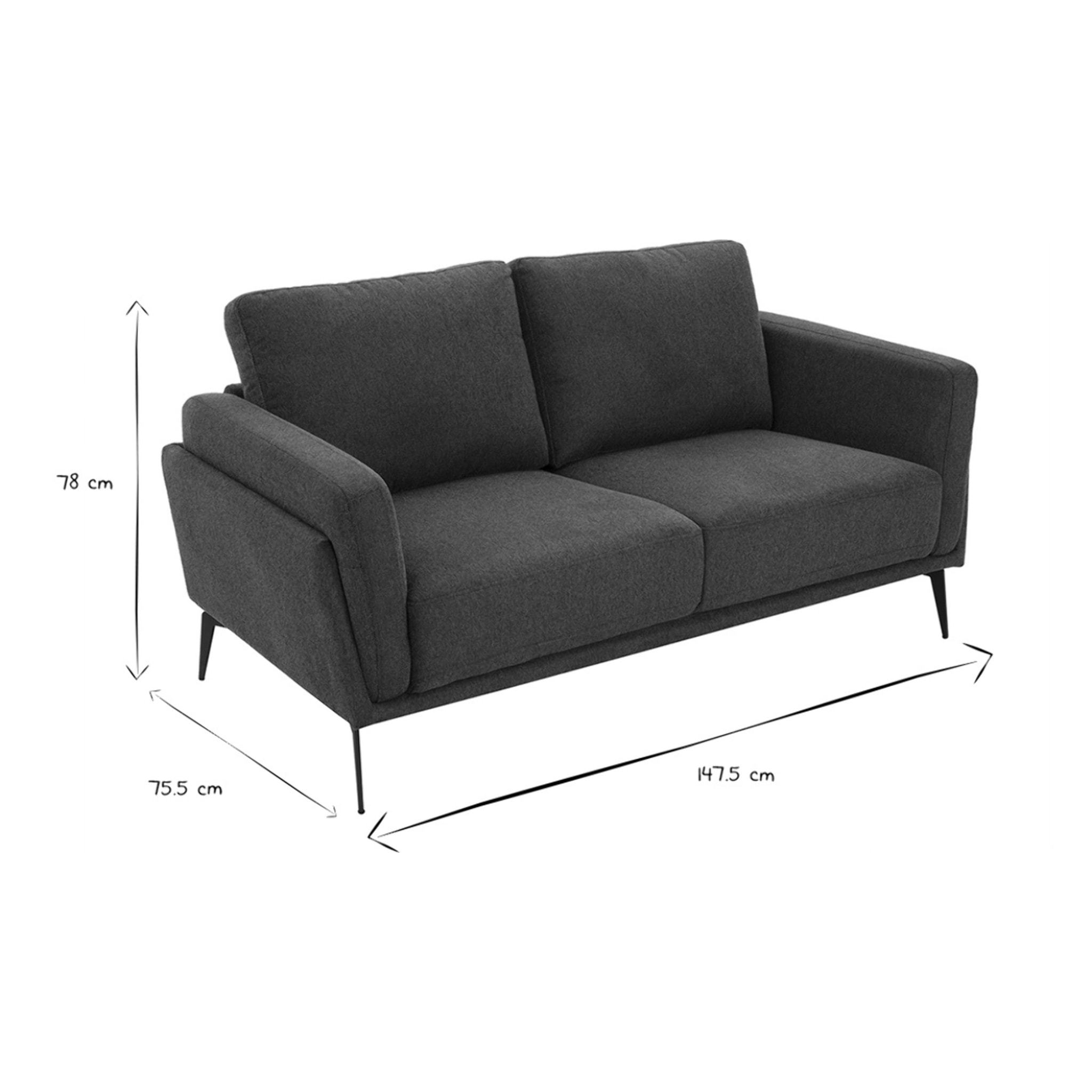 Canapé design 2 places en tissu effet velours texturé bleu foncé et métal noir MOSCO