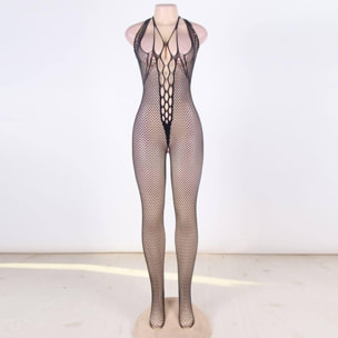 Bodystocking de red con cuello halter y espalda abierta