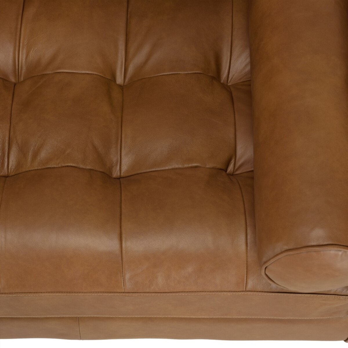 PIERRE - Canapé 3 places cuir couleur caramel assise capitonnée