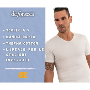 2 Maglie Termiche Uomo Manica Corta Scollo a V 100% Cotone De Fonseca, Art. DEFTVU132, Nero