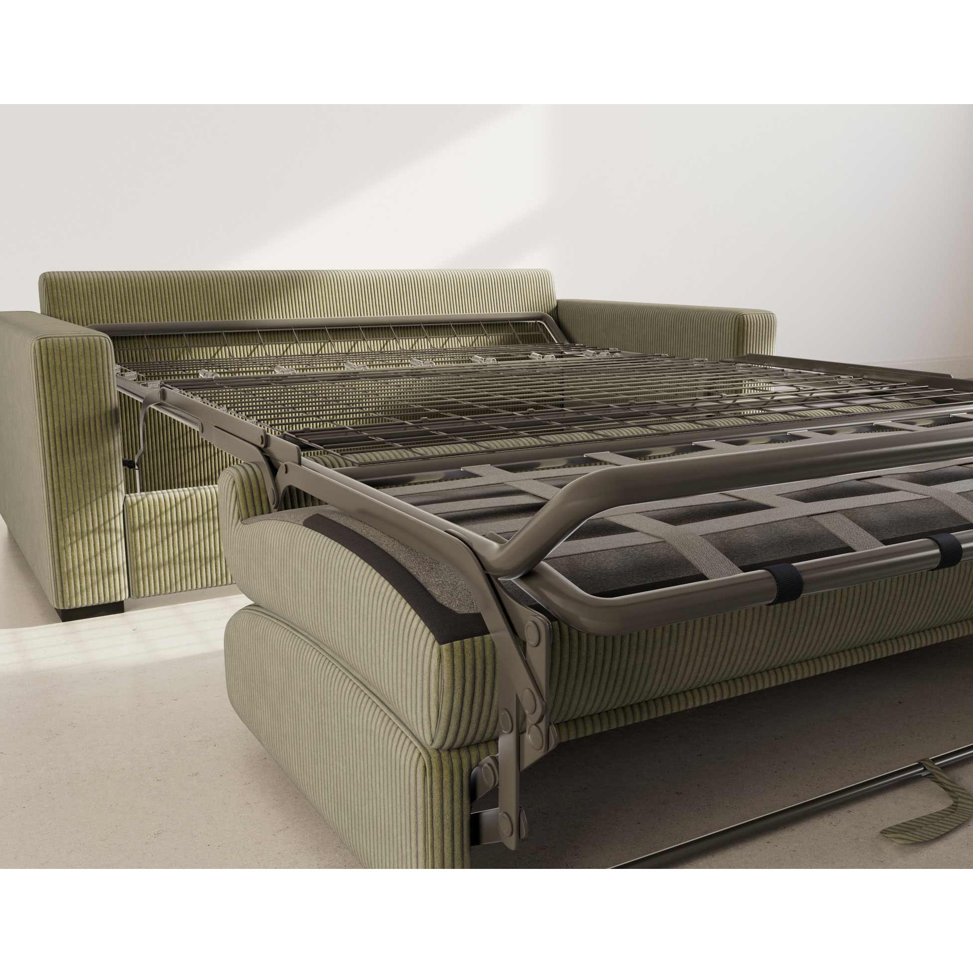 Tristan - Canapé lit 3 places convertible express couchage quotidien 140 cm matelas 14 cm en velours côtelé - Vert Kaki