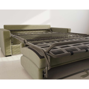 Tristan - Canapé lit 3 places convertible express couchage quotidien 140 cm matelas 14 cm en velours côtelé - Vert Kaki
