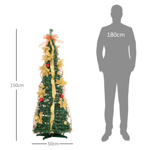 Árbol de Navidad 150 cm Árbol de Navidad Artificial Plegable con Luces LED y Adornos Pre-instalados Árbol Navideño para Interior Verde