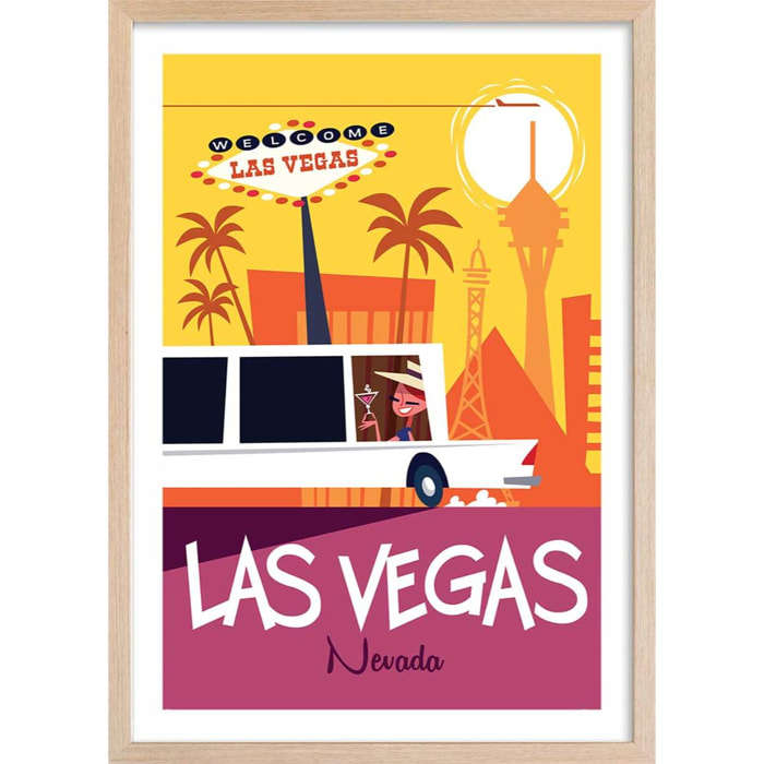Affiche Road Trip à Vegas Affiche + cadre en bois - Chêne