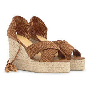 Sandalia Becca cuña de yute con rayón trenzado y cierre de cordones
