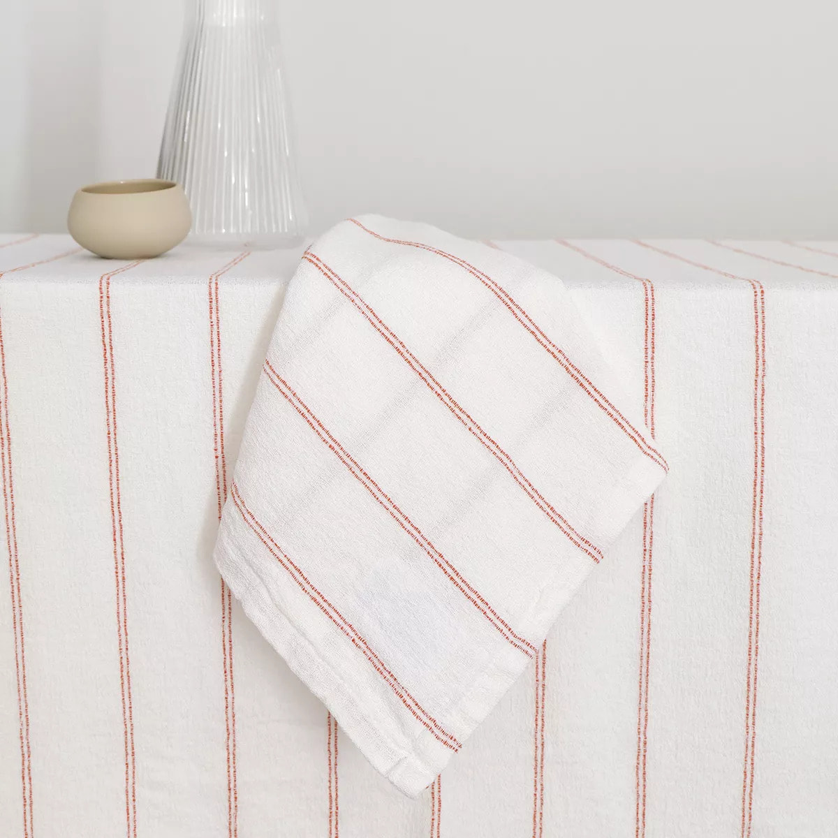Serviette pur coton lavé motif jacquard blanc orange Rimini terracotta