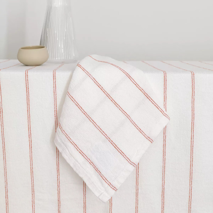 Serviette pur coton lavé motif jacquard blanc orange Rimini terracotta