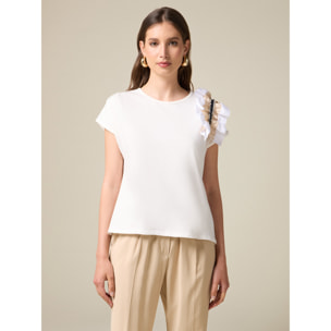 Oltre - T-shirt con dettaglio di rouche - Bianco