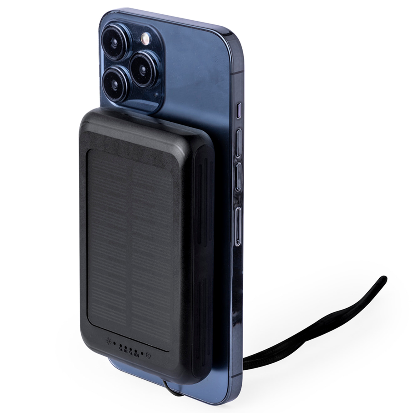 Powerbank solar Haryin de 5.000 mAh. Carga inalámbrica Qi 5W y fijación magnética Magsafe.