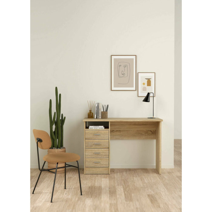 Scrivania Appollo, Scrittoio multiuso, Tavolo per ufficio porta PC, Piano di lavoro, 110x49 h76 cm, Quercia