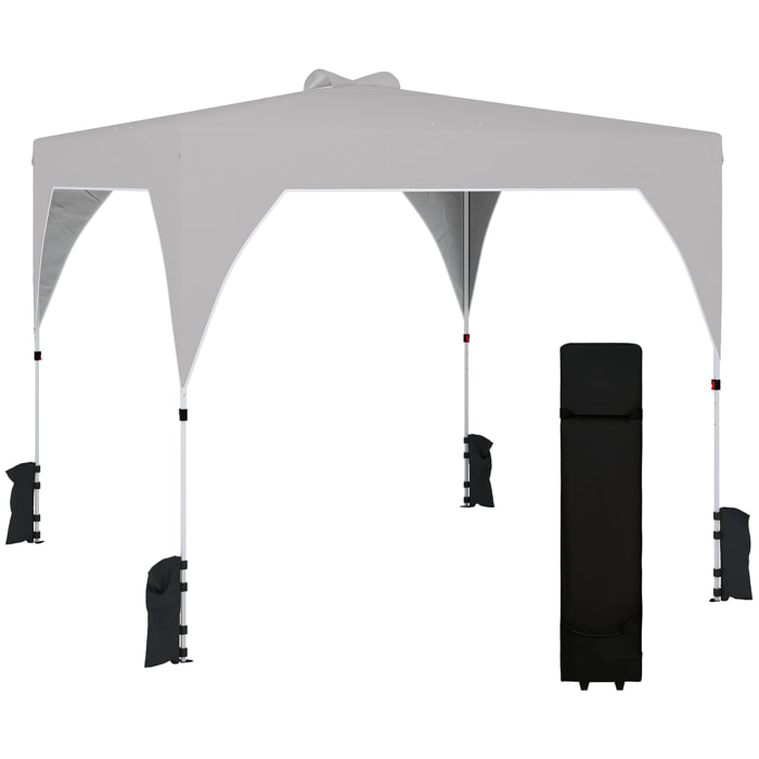 Carpa Plegable 3x3 m, Pop-up, Cenador Pabellón de Jardín con Ventilación Superior, Bloqueo Central, UPF50+, Altura Ajustable 3 Niveles, Bolsa Transporte con Ruedas, Sacos de Arena, Gris
