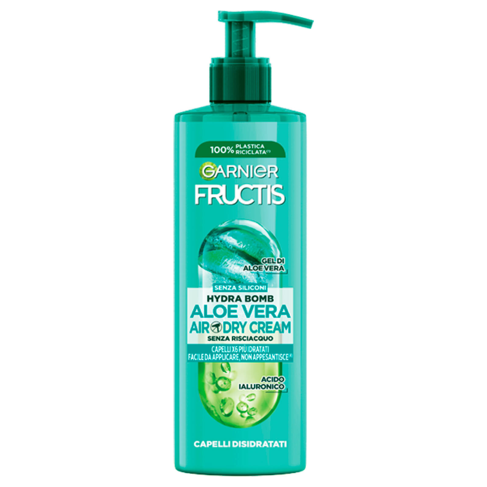 Trattamento Idratante Senza Risciacquo per Capelli Normali Fructis Hydra Bomb Air-Dry Cream con Aloe Vera e Acido Ialuronico - Flacone da 400ml