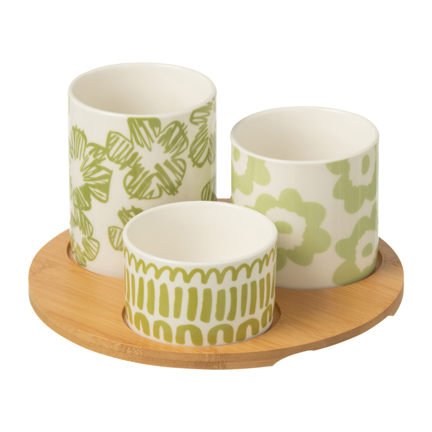 J-Line plat apéro + plateau 3 pièces - bambou/céramique - vert