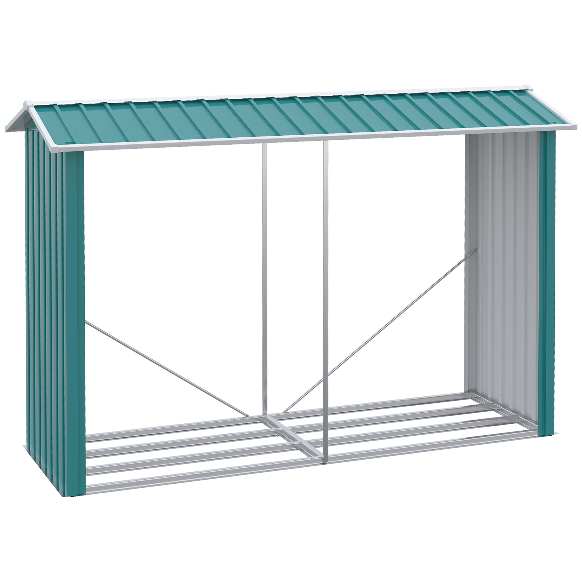 Casetilla para Leña de Acero Galvanizado Leñero Exterior Cobertizo de Almacenamiento de Troncos con Techo para Jardín Terraza Patio 240x86x160 cm Verde