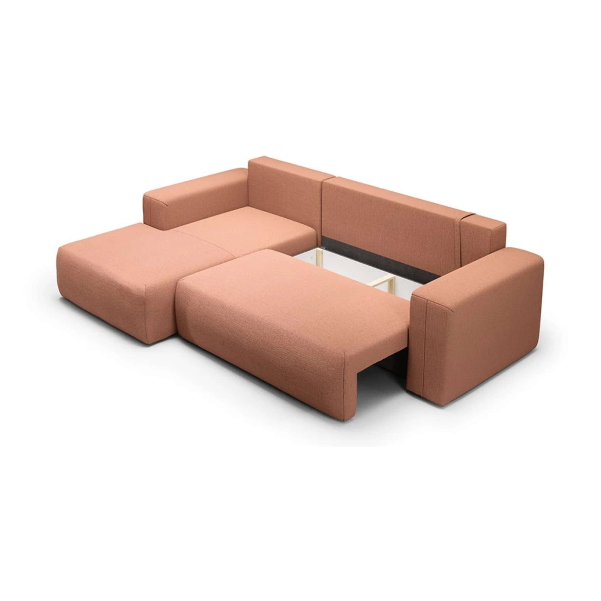 NALA - Canapé d'angle gauche convertible 4 places en tissu orange