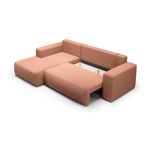 NALA - Canapé d'angle gauche convertible 4 places en tissu orange