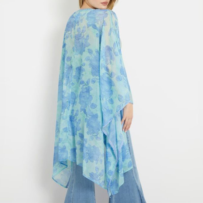 Kimono Asie - motif floral - bleu