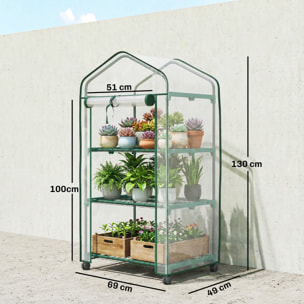 Mini serre de jardin 3 étagères porte enroulable 4 roulettes PE transparent