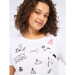 Fiorella Rubino - T-shirt in jersey con ricamini e scrittine - Bianco