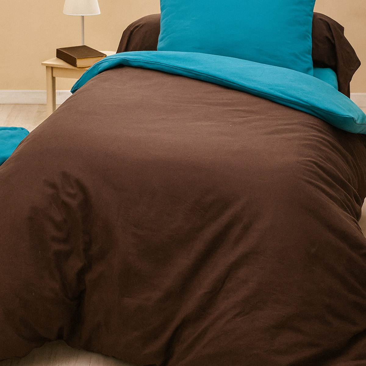 Parure Housse De Couette 135x200cm 100% coton 57fils Choco/turquoise