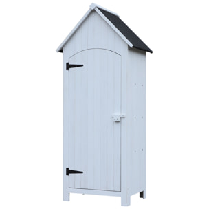 Armoire abri de jardin remise pour outils 3 étagères porte loquet toit pente bitumé dim. 77L x 54l x 179H cm bois sapin pré-huilé blanc