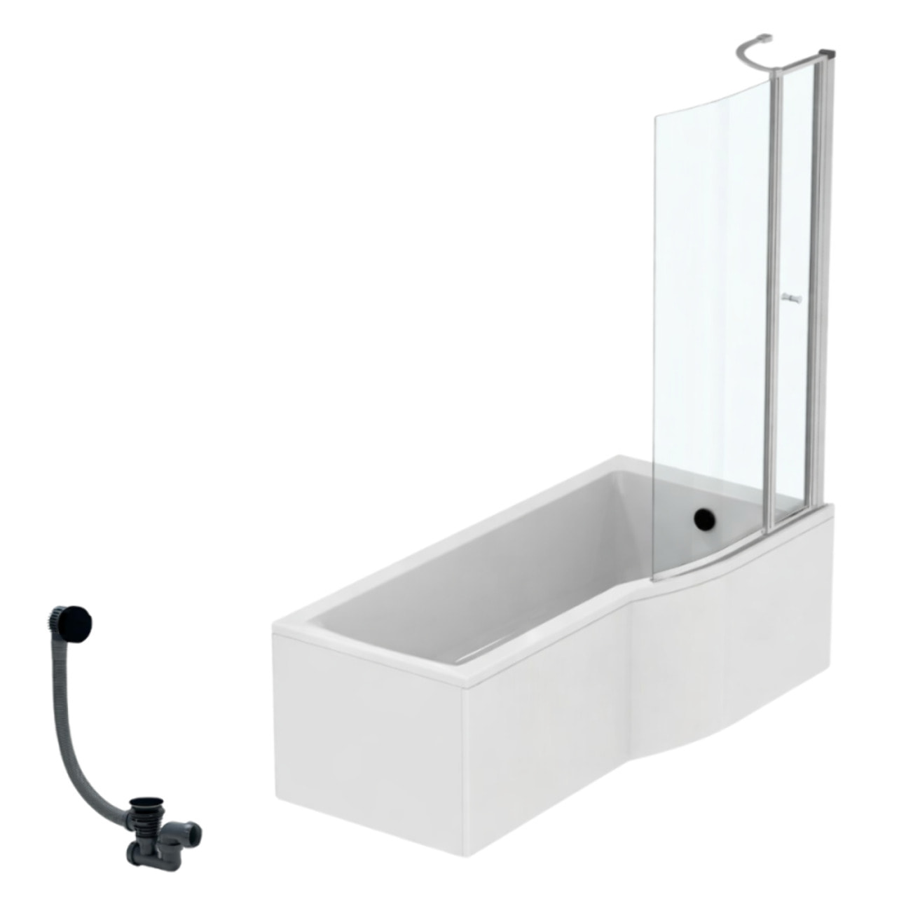 Pack baignoire bain douche 170 x 80 cm droite Connect Air + tablier + pare bain avec volet + vidage Noir mat