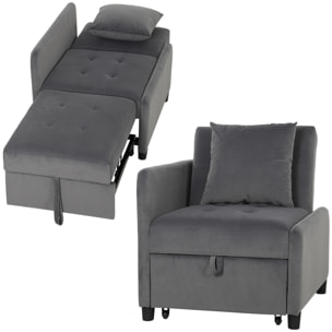 Sofá Cama 1 Plaza Convertible 4 en 1, Sillón Cama Plegable, Tapizado en Terciopelo, Respaldo Ajustable, Almohada con Funda Lavable, para Salón, 72,5x89,5x83 cm, Gris Oscuro