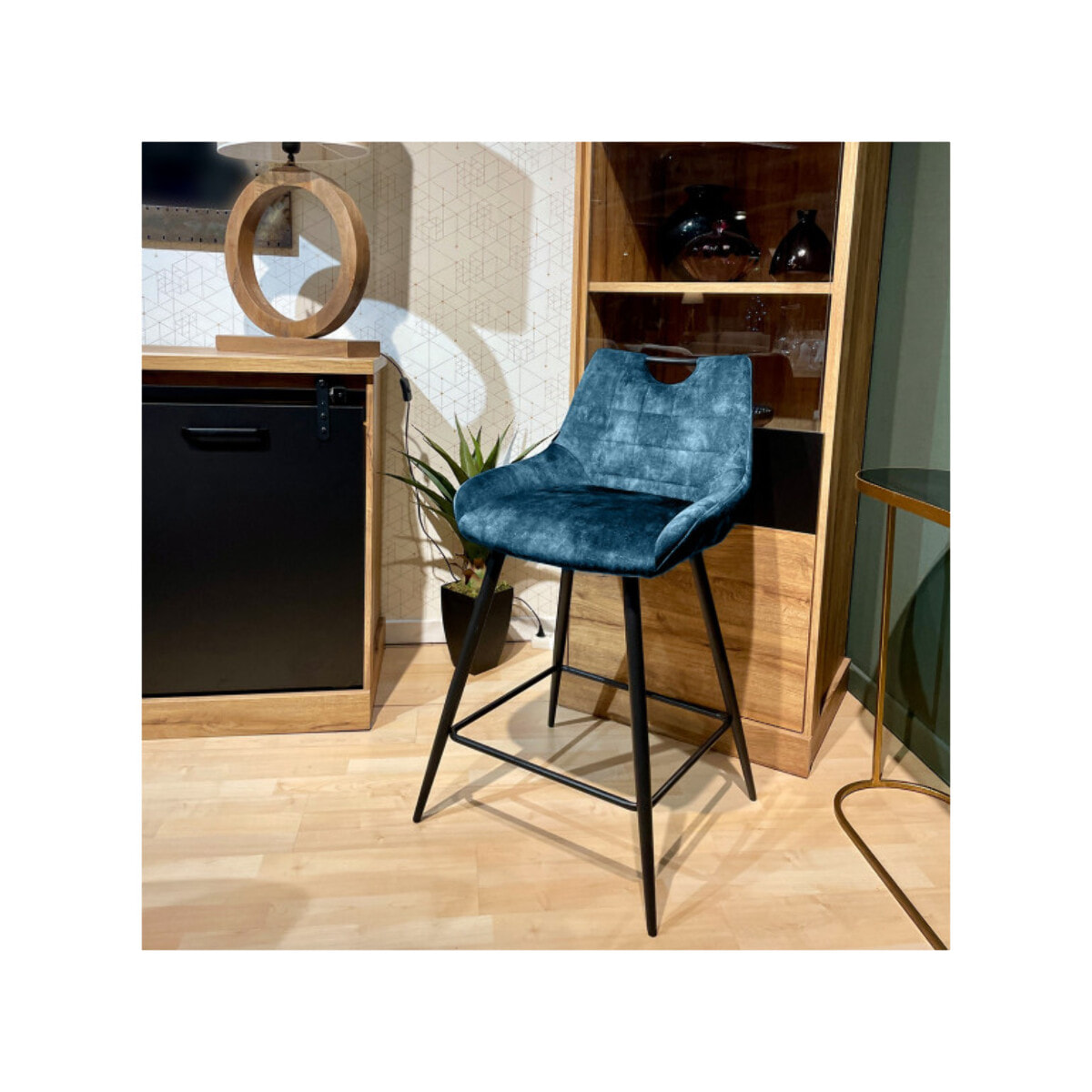 Chaise de bar en velours avec poignée et pieds en métal - ROSA 2