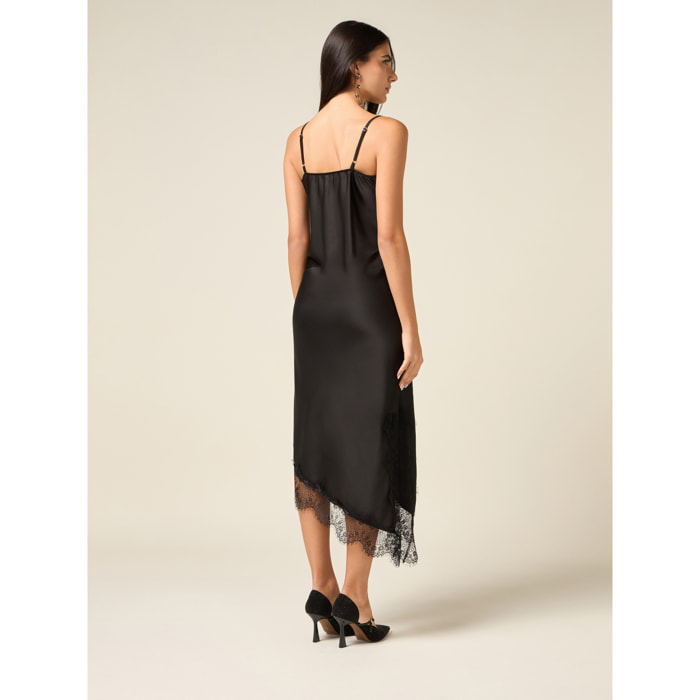 Oltre - Vestido lencería en raso y encaje - Negro