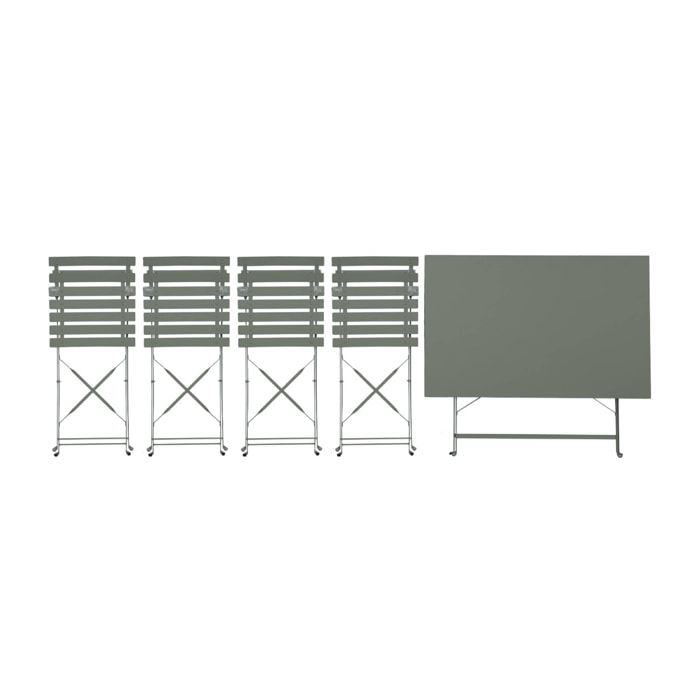 Table de jardin bistrot pliante métal + 4 assises 110 x 70cm. avec quatre chaises pliantes. acier thermolaqué