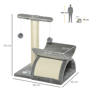 Árbol Rascador para Gatos Pequeños 43 cm Torre para Gatos con Poste Giratorio con Bolas de Juego Plataforma y Caseta 40x30x43 cm Gris