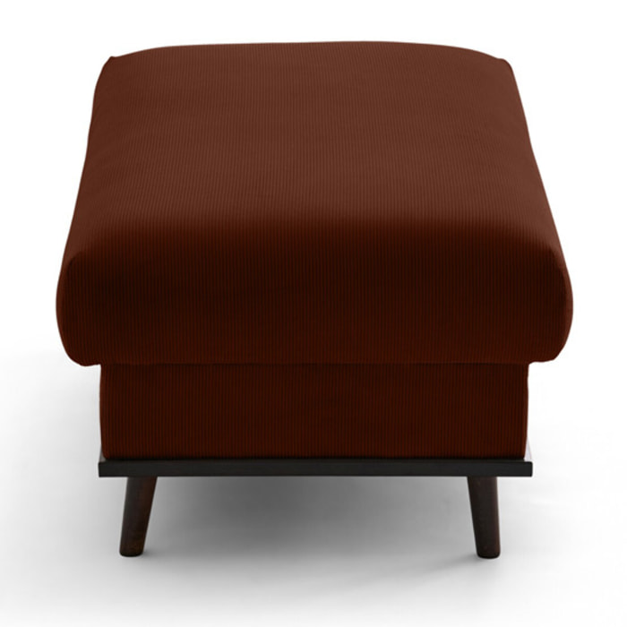 Albane - pouf en velours côtelé pieds bois foncé - Rouille