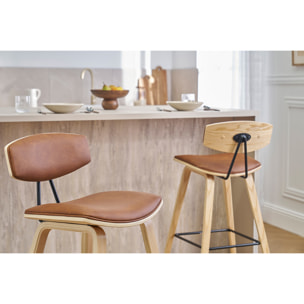 Tabourets de bar design marron et bois clair H69 cm (lot de 2) VASCO