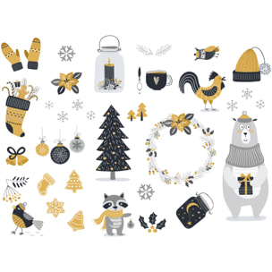 Sticker Noël animaux scandinave - Autocollants stickers adhésifs noël - décoration fêtes