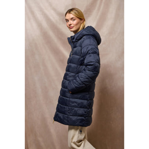 Abrigo ultralight azul marino Cecilia de capucha extraíble y bordado PC