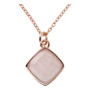 Collana Catena Rolo con Pendente a Rombo in Pietra Naturale Quarzo Rosa