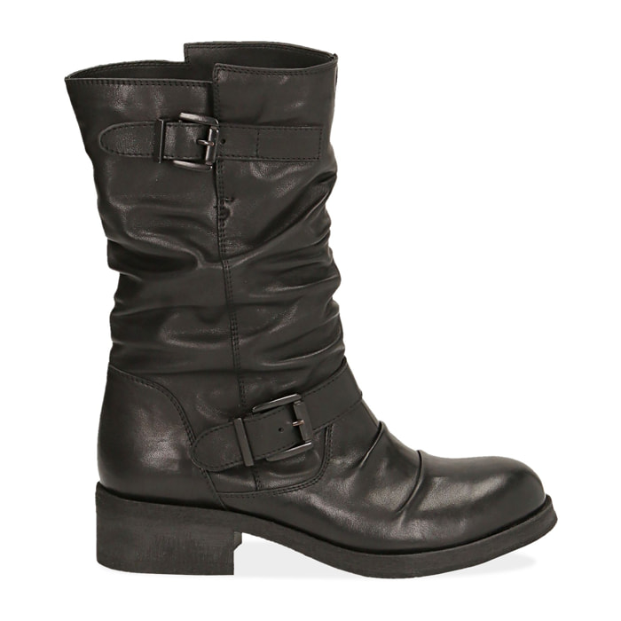 Botines negros de piel con hebilla, tacón de 4 cm