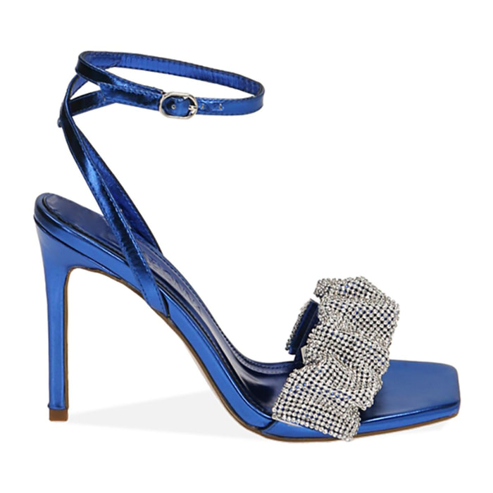 Sandali blu con strass, tacco 10,5 cm