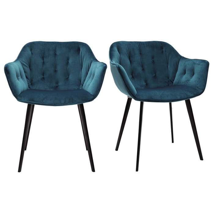 Chaises design en tissu velours bleu pétrole et métal noir (lot de 2) BURTON