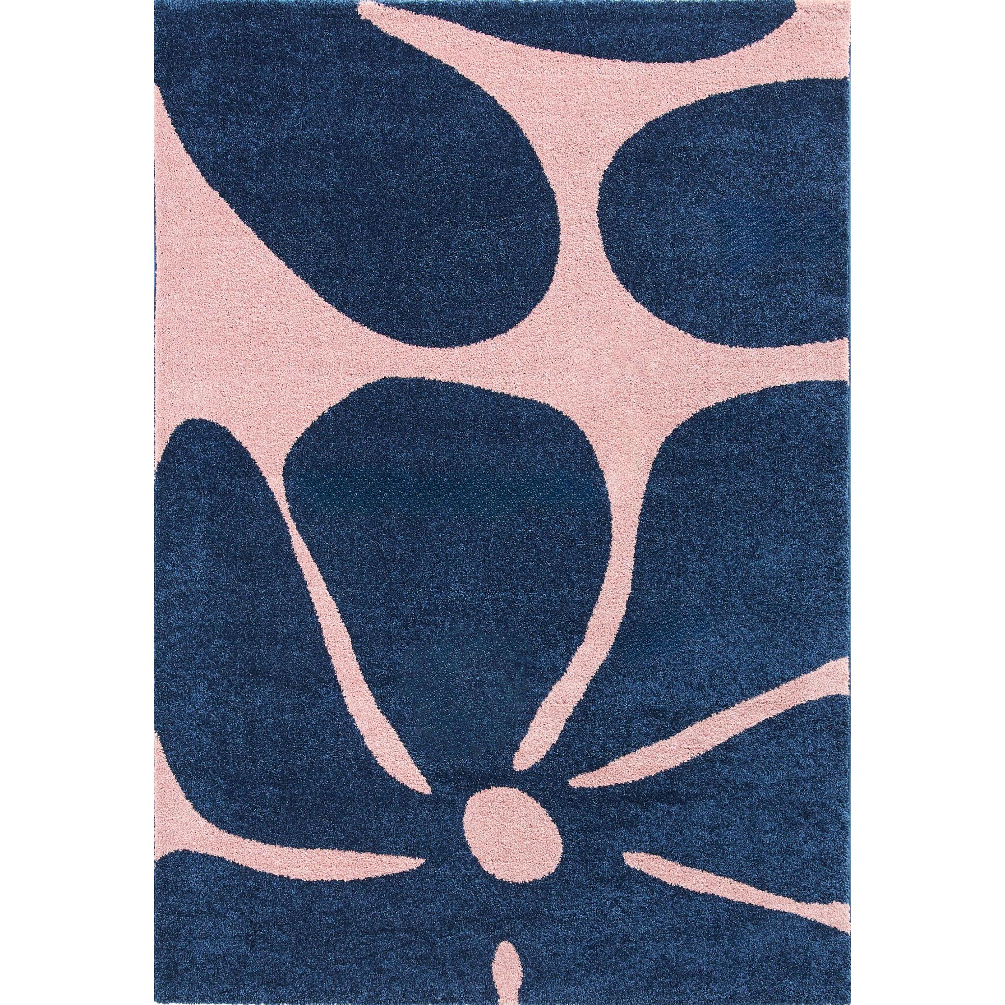 GROOVY - Tapis rétro coloré à motif fleur - Confortable et moelleux - Bleu