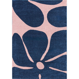 GROOVY - Tapis rétro coloré à motif fleur - Confortable et moelleux - Bleu
