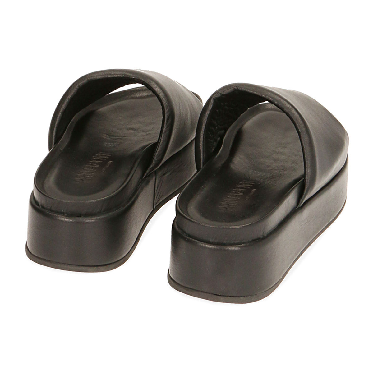 Ciabatte nere in pelle, zeppa 4 cm