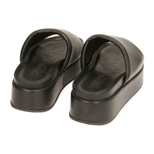 Ciabatte nere in pelle, zeppa 4 cm