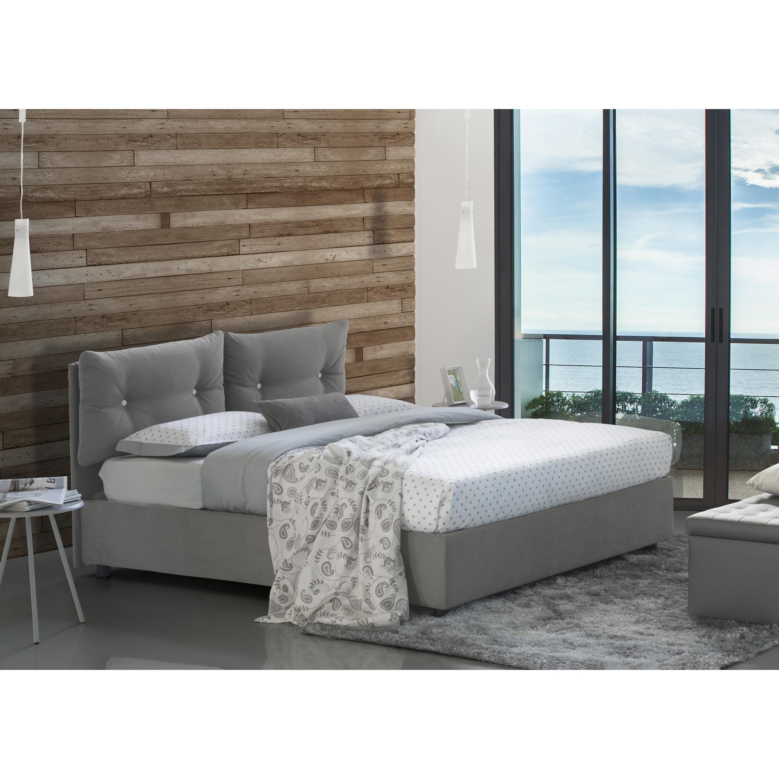 Letto piazza e mezza Angelica, Letto contenitore con rivestimento in tessuto, 100% Made in Italy, Apertura frontale, con materasso Cm 120x190 incluso, Grigio